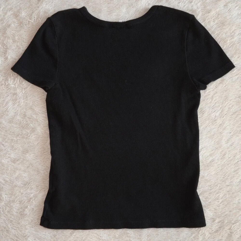 Girls Size XL Gap Kids Black Short Sleeve Ribbed Tee, 100% Cotton, Like New
